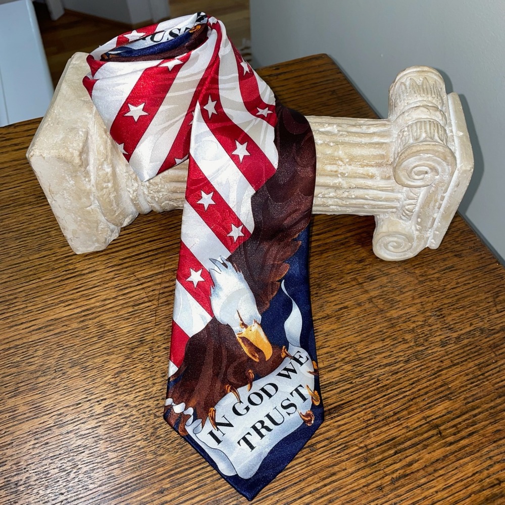 Steven Harris Men Patriotic American Flag Bald Eagle In God We Trust Tie RedBlue